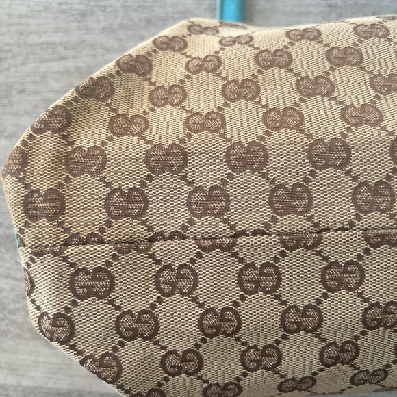Gucci Tan and Blue Satchel with Signature Monogram - Picture 8 of 13